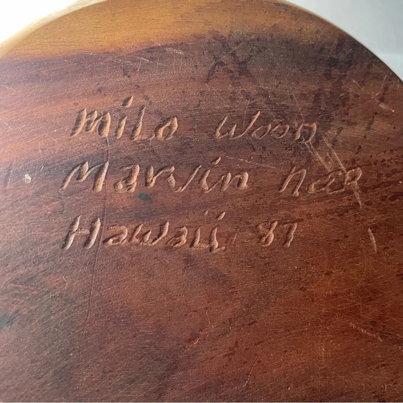 Vintage handmade Hawaiian milo tree wood hand turned bowl signed 1987 - Picture 6 of 8